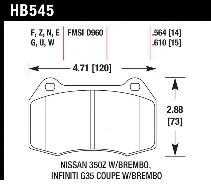Hawk 03-07 G35/350z/03-06 Sentra Spec V w/ Brembo HPS Street Front Brake Pads thumbnail 6