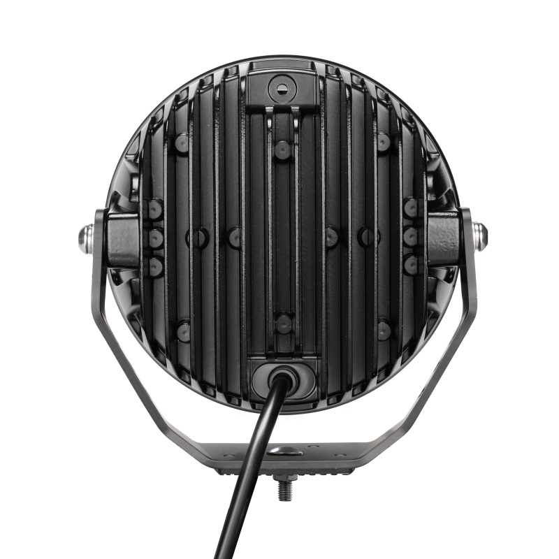 Go Rhino Xplor Blackout Series Round LED Driving Light w/DRL (Surface/Threaded Stud Mnt) 7in. - Blk thumbnail 7