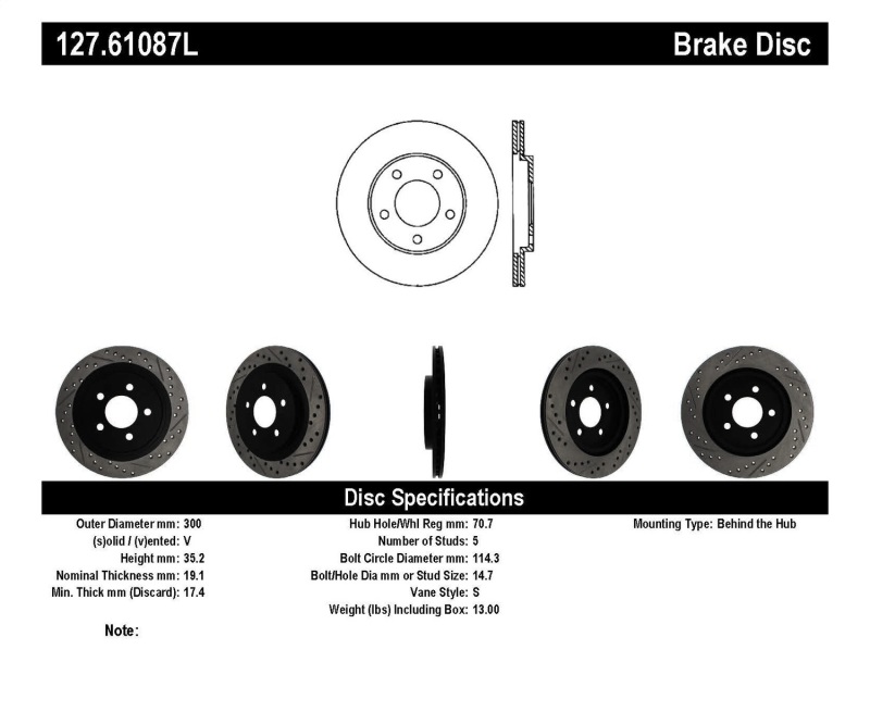 StopTech 05-10 Ford Mustang Slotted & Drilled Left Rear Rotor thumbnail 3