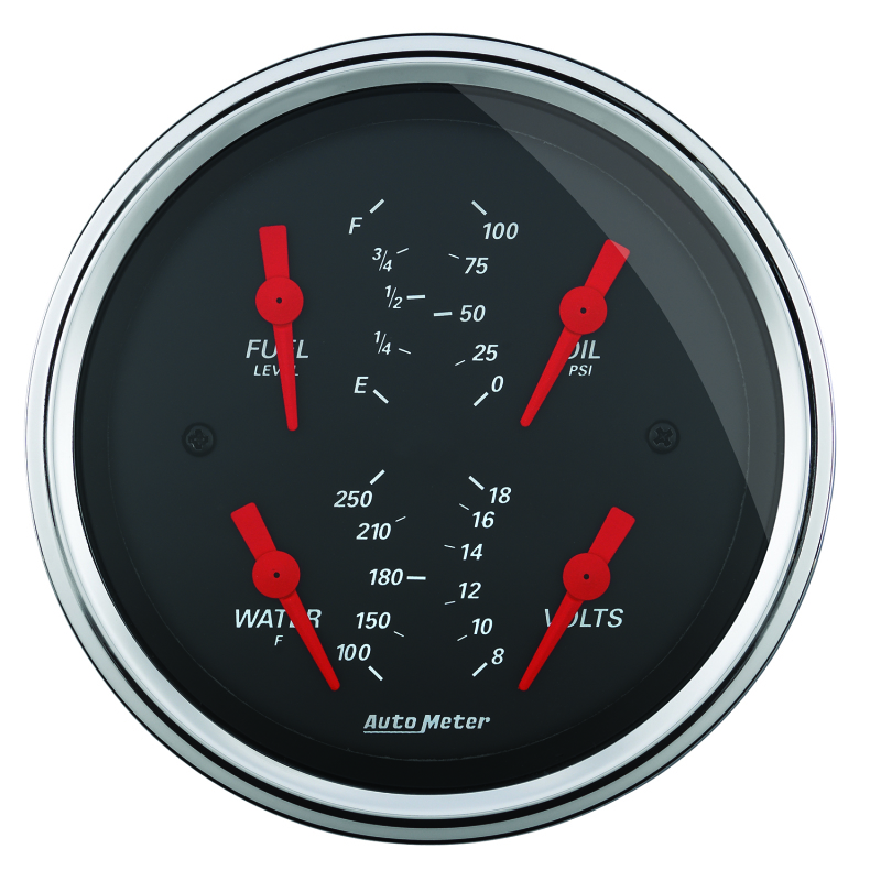 Autometer Designer Black 3.375in Quad Gauge - Fuel Level / Oil Pressure / Water Temp. / Voltmeter
