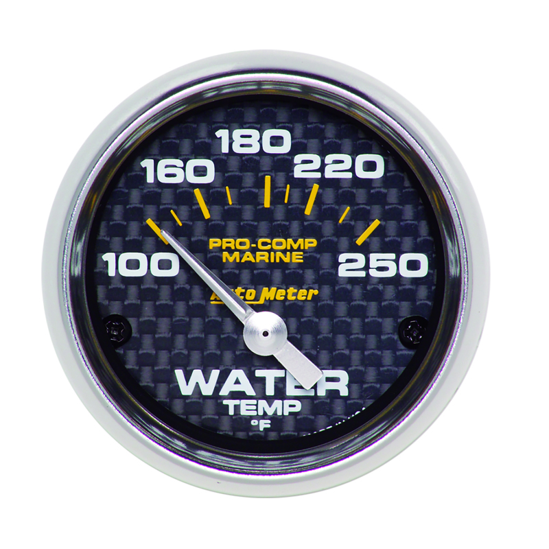 Autometer Marine Carbon Fiber Ultra-Lite 2-1/16in 100-250 Degrees Electric Water Temperature Gauge thumbnail 2
