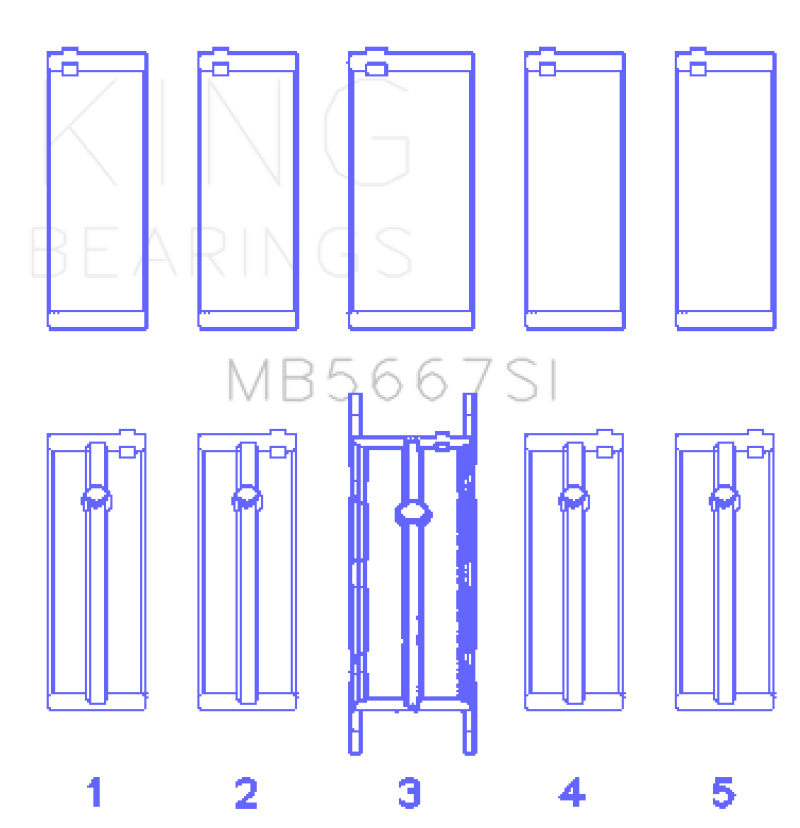King Engine Bearings Mini W10B16A/W11B16A (Size 0.5) Silicon Bi-Metal Aluminum Main Bearing Set thumbnail 5