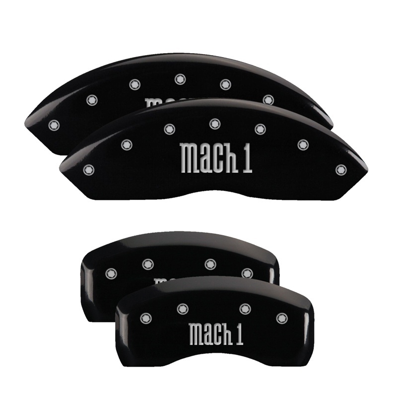 MGP 4 Caliper Covers Engraved Front & Rear Mach 1 Black finish silver ch thumbnail 4