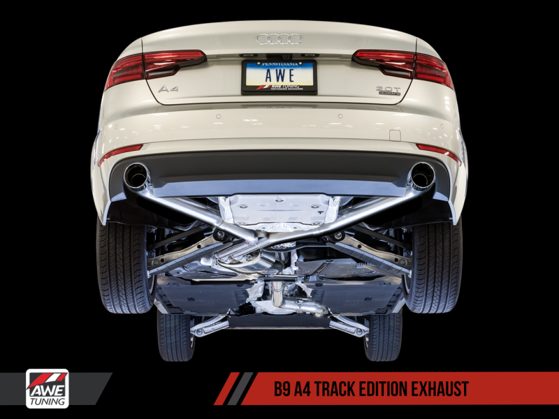 AWE Tuning Audi B9 A4 Track Edition Exhaust Dual Outlet - Diamond Black Tips (Includes DP) thumbnail 3