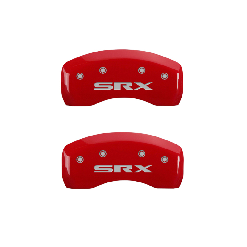 MGP 4 Caliper Covers Engraved Front Cursive/Cadillac Engraved Rear SRX Red finish silver ch thumbnail 6