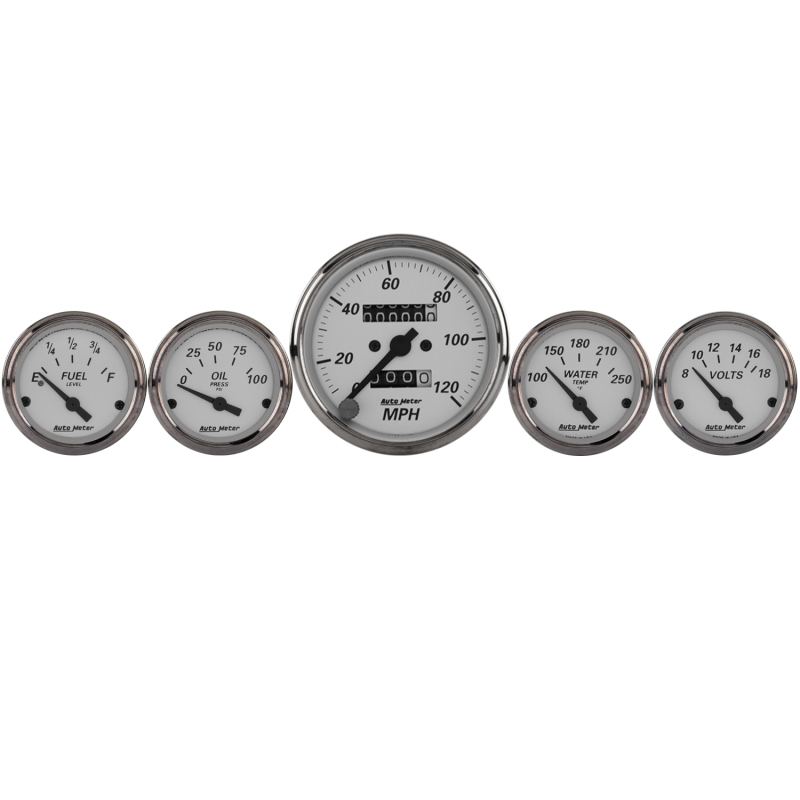 Autometer Silver 5 Pc Kit Box w/ Mech. Speedo / Elec Oil Press / Water Temp / Volt / Fuel Level
