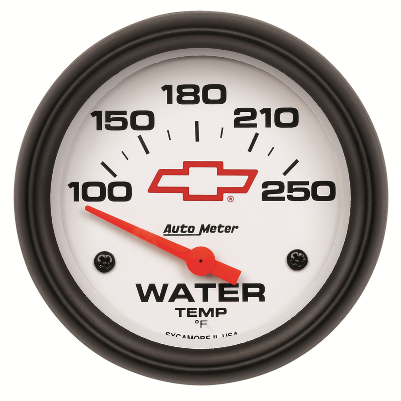 AutoMeter Gauge Water Temp 2-5/8in. 100-250 Deg. F Electric Chevy Red Bowtie White thumbnail 4