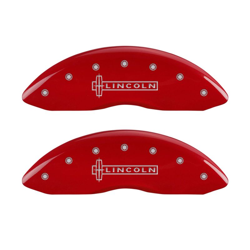 MGP 4 Caliper Covers Engraved Front Lincoln Engraved Rear Star logo Red finish silver ch thumbnail 7