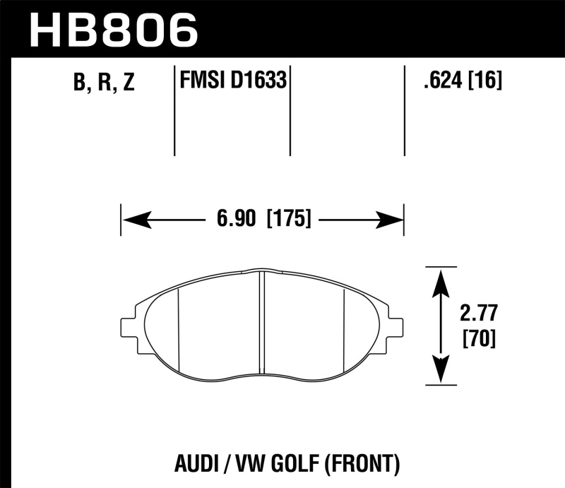 Hawk 16-17 Audi A6 HPS 5.0 Front Brake Pads thumbnail 7