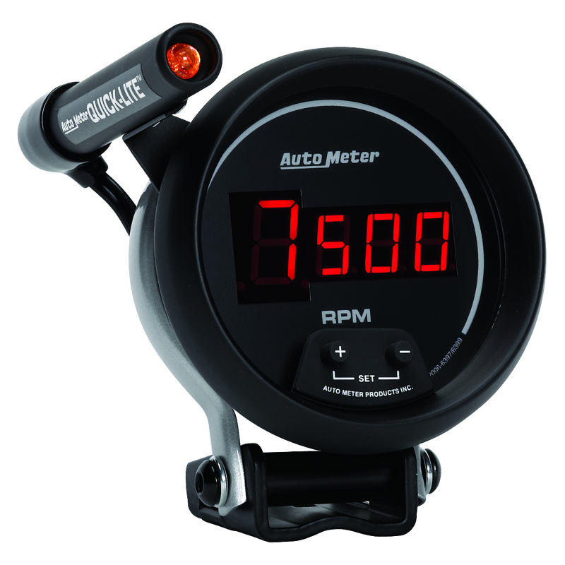 Autometer Quick-Lite Digital 10K RPM Pedestal Mount 3 3/4in Tachometer Black Dial w/ Red LED thumbnail 5
