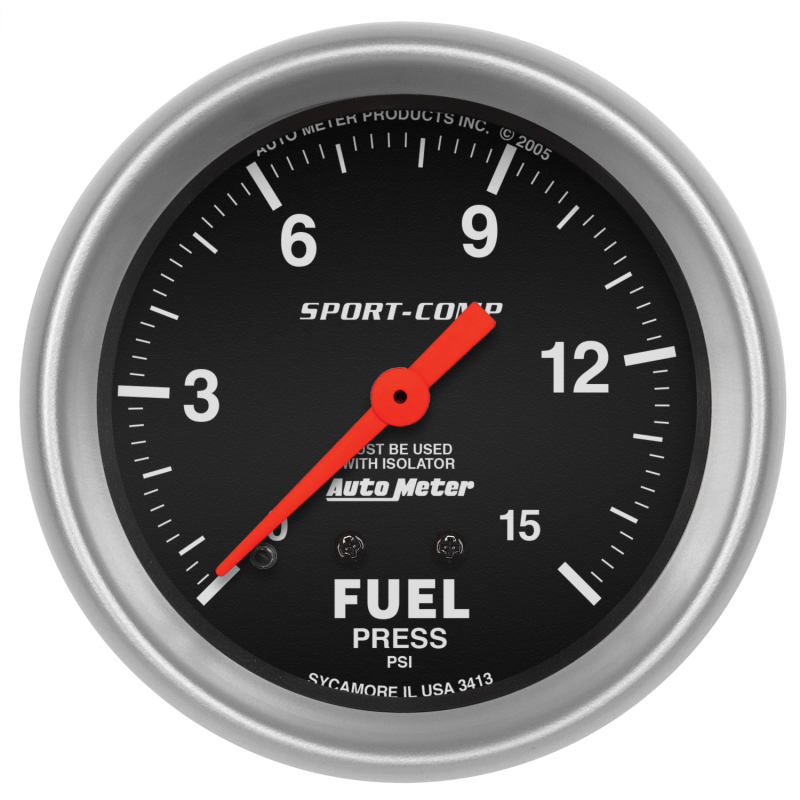 AutoMeter Gauge Fuel Pressure 2-5/8in. 15PSI Mechanical W/Isolator Sport-Comp thumbnail 3