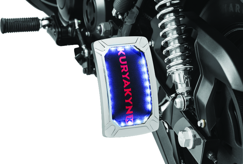 Kuryakyn Nova Curved Side-Mount License Plate Holders 3190 Mounting Bracket, Vertical Mount, Aluminum, Chrome Plated, LED lighted, Universal, Each thumbnail 4