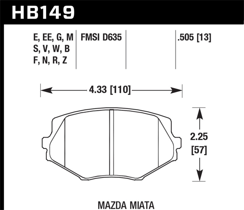 Hawk 94-05 Miata / 01-05 Normal Suspension HPS Street Front Brake Pads (D635) thumbnail 7