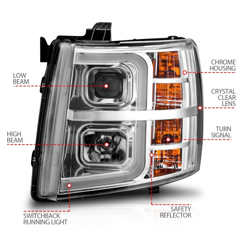 ANZO 2007-2013 Chevrolet Silverado 1500 Projector w/ Light Bar Chrome Housing w/ Sequential thumbnail 8