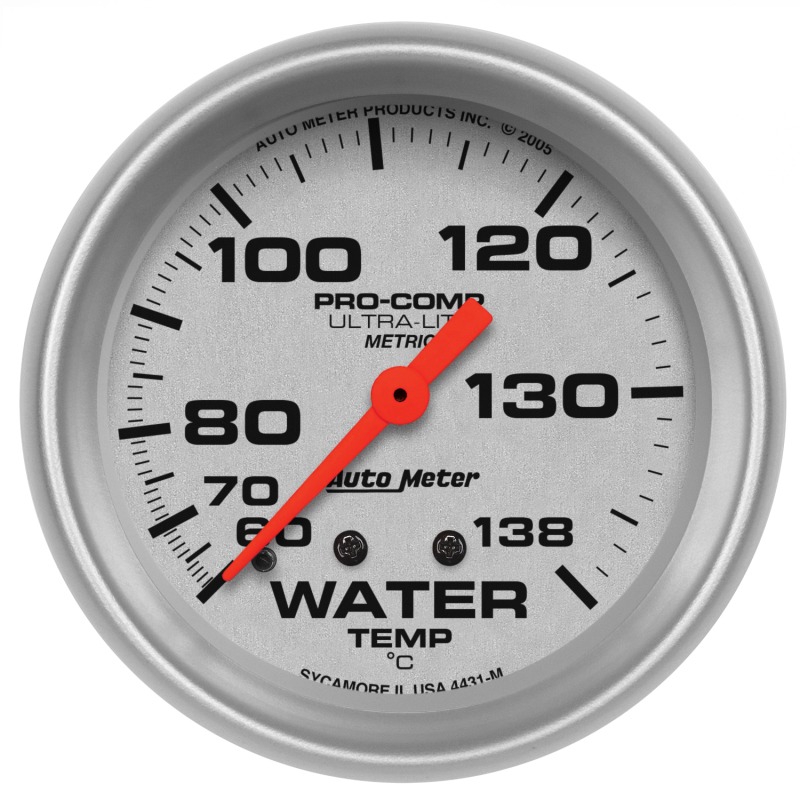 Autometer Ultra-Lite 66.7mm Mechanical 60-140 Degree C Water Temperature Gauge w/ 6in Tubing thumbnail 3