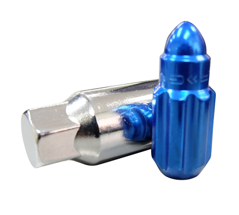 NRG 500 Series M12 X 1.5 Bullet Shape Steel Lug Nut Set - 21 Pc w/Lock Key - Blue