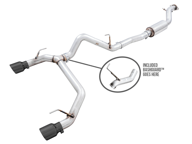 AWE Tuning 2021+ Ford Bronco 0FG Dual Rear Exit Exhaust w/Diamond Black Tips & Bash Guard thumbnail 2