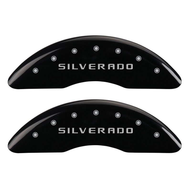 MGP 4 Caliper Covers Engraved Front & Rear Silverado Black finish silver ch thumbnail 7