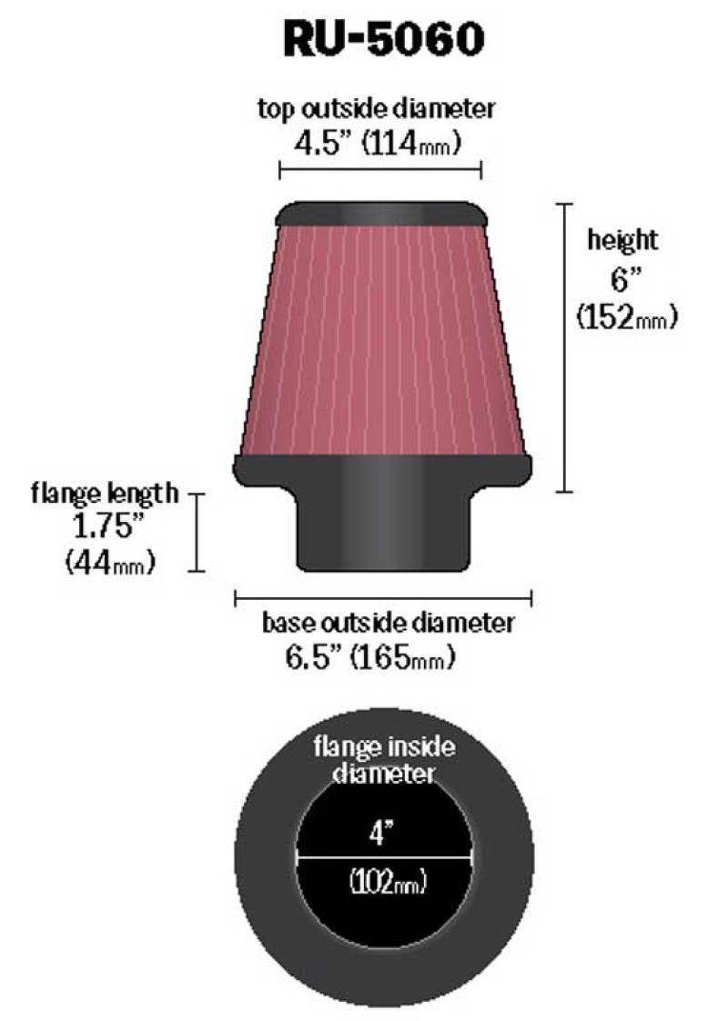 K&N Universal Clamp-On Air Filter 4in FLG / 6-1/2in B / 4-1/2in T / 6in H thumbnail 2