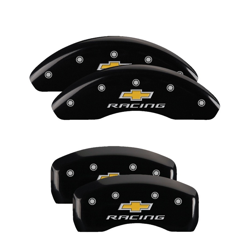 MGP 4 Caliper Covers Engraved F & R Chevy Racing Black Finish Silver Char 2019 Chevrolet Bolt EV thumbnail 3