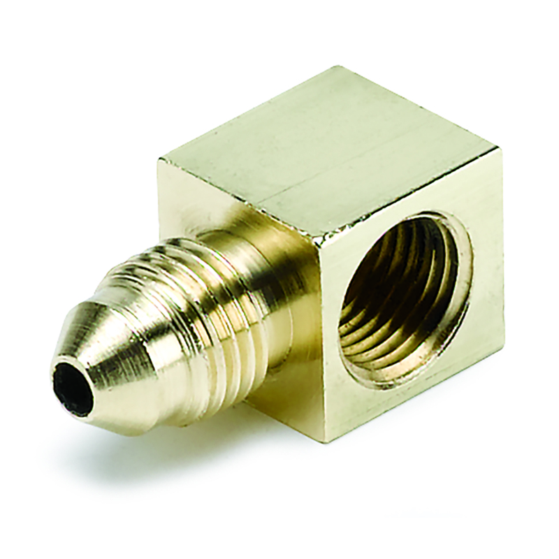 AutoMeter Fitting Adapter 90 Deg. 1/8in. NPT Female To -3AN Male Brass thumbnail 3