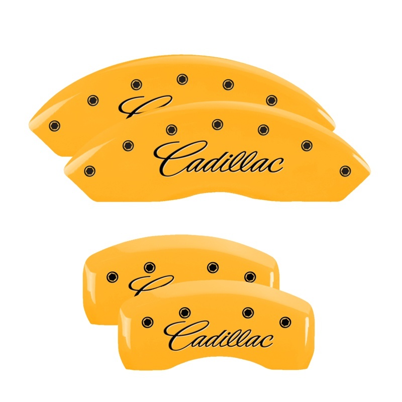 MGP 4 Caliper Covers Engraved F & R Cursive/Cadillac Yellow Finish Black Char 2004 Cadillac CTS thumbnail 6