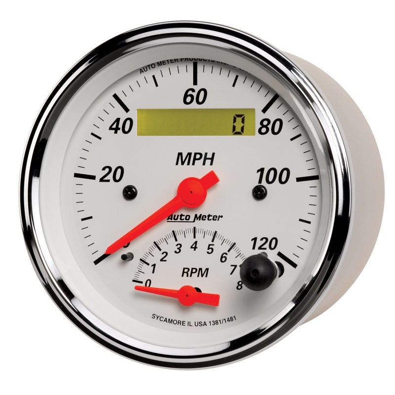 AutoMeter Gauge Tach/Speedo 3-3/8in. 120MPH & 8K RPM Elec. Program. Arctic White thumbnail 7