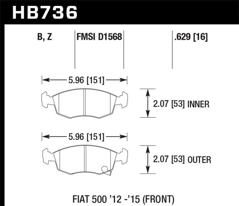 Hawk 12-16 Fiat 500 Performance Ceramic Street Front Brake Pads thumbnail 3