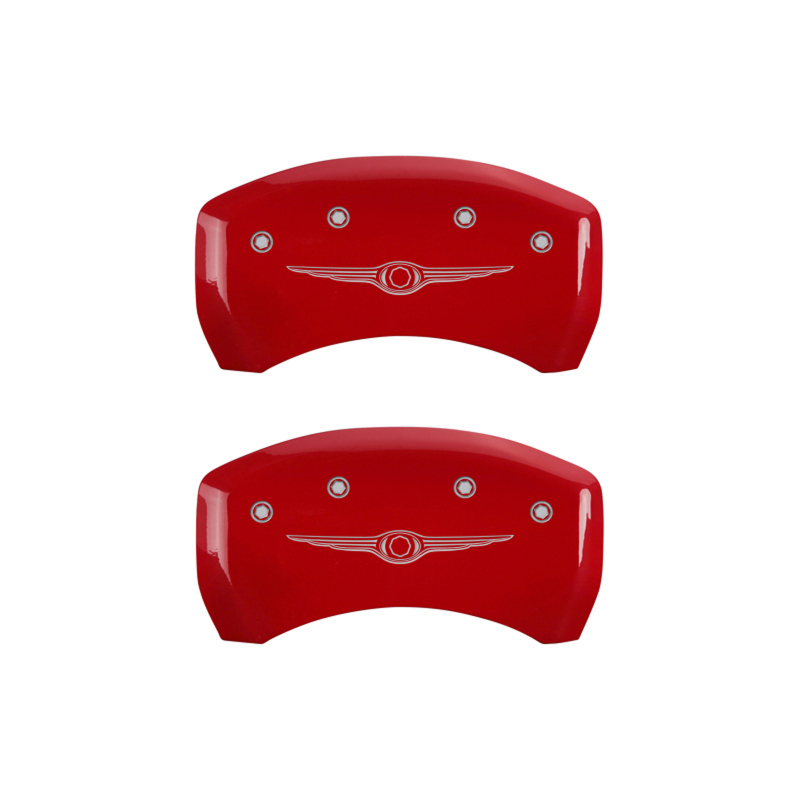 MGP 4 Caliper Covers Engraved Front & Rear Style 1/Chrysler Wing Red finish silver ch thumbnail 9