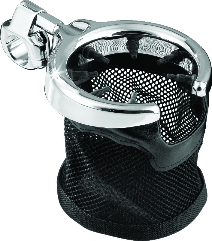 Kuryakyn Drink Holder with Mesh Basket 1 inch Clamp Chrome