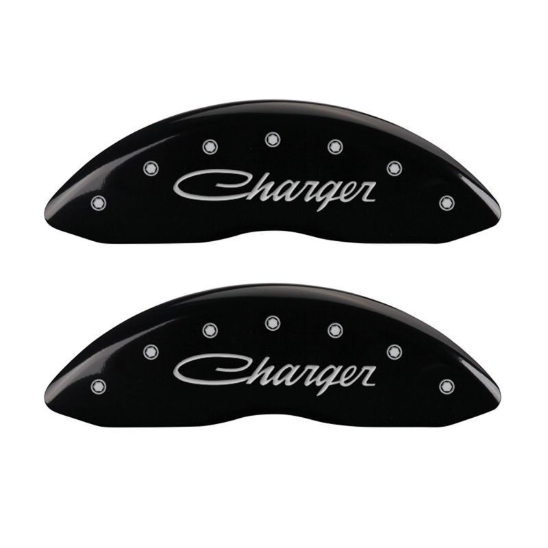 MGP 4 Caliper Covers Engraved Front & Rear Cursive/Charger Black finish silver ch thumbnail 5