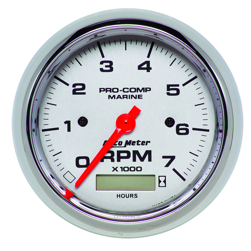 Autometer Marine Chrome Ultra-Lite 3-3/8in 7K RPM w/Hourmeter Tachometer Gauge