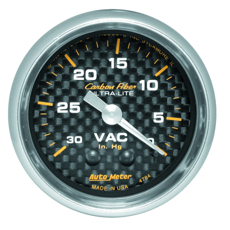 Autometer 2-1/16in Vacuum Gauge Carbon Fiber Mechanical 30Hg thumbnail 2