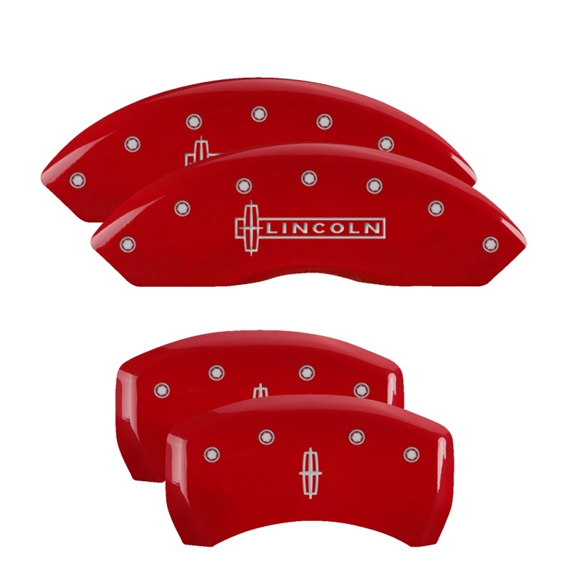 MGP 4 Caliper Covers Engraved Front Lincoln Engraved Rear Star logo Red finish silver ch thumbnail 5