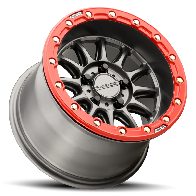 Raceline A14GR Alpha 15x7in/5x114.3 BP/25mm Offset/68mm Bore - Gunmetal & Red Ring Beadlock Wheel thumbnail 3