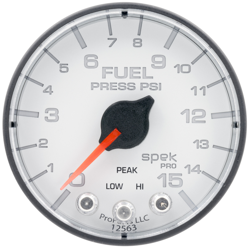 Autometer Spek-Pro Gauge Fuel Press 2 1/16in 15psi Stepper Motor W/Peak & Warn Wht/Blk thumbnail 2