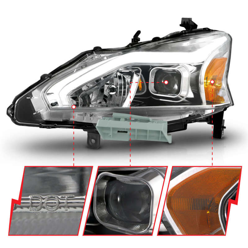 ANZO 13-15 Nissan Altima (w/o Factory HID Bulbs) Projector Headlights - w/ Light Bar Chrome Housing thumbnail 9