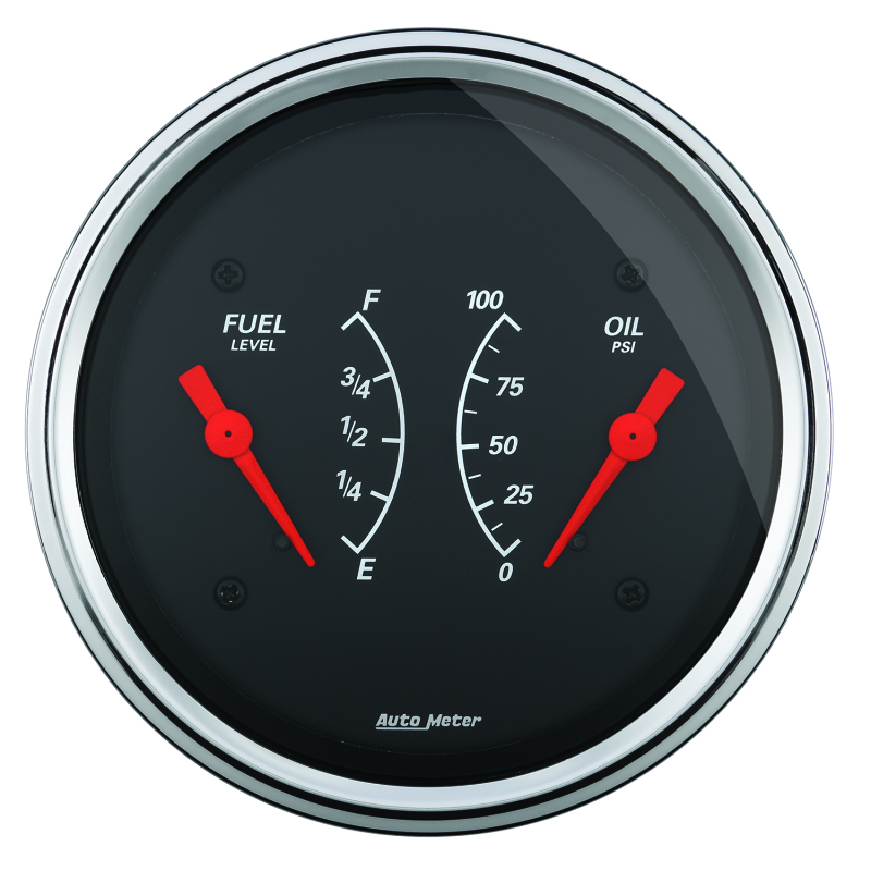 AutoMeter Gauge Dual Fuel & Oilp 3-3/8in. 0 Ohm(e) to 90 Ohm(f)& 100PSI Elec Designer Black