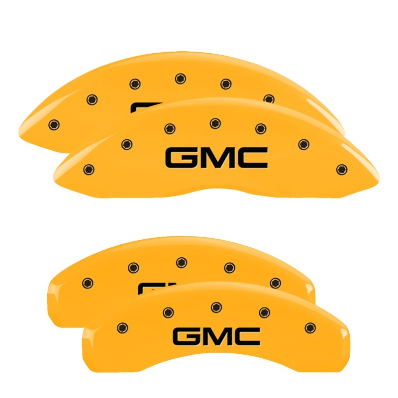 MGP 4 Caliper Covers Engraved Front & Rear GMC Yellow finish black ch thumbnail 6