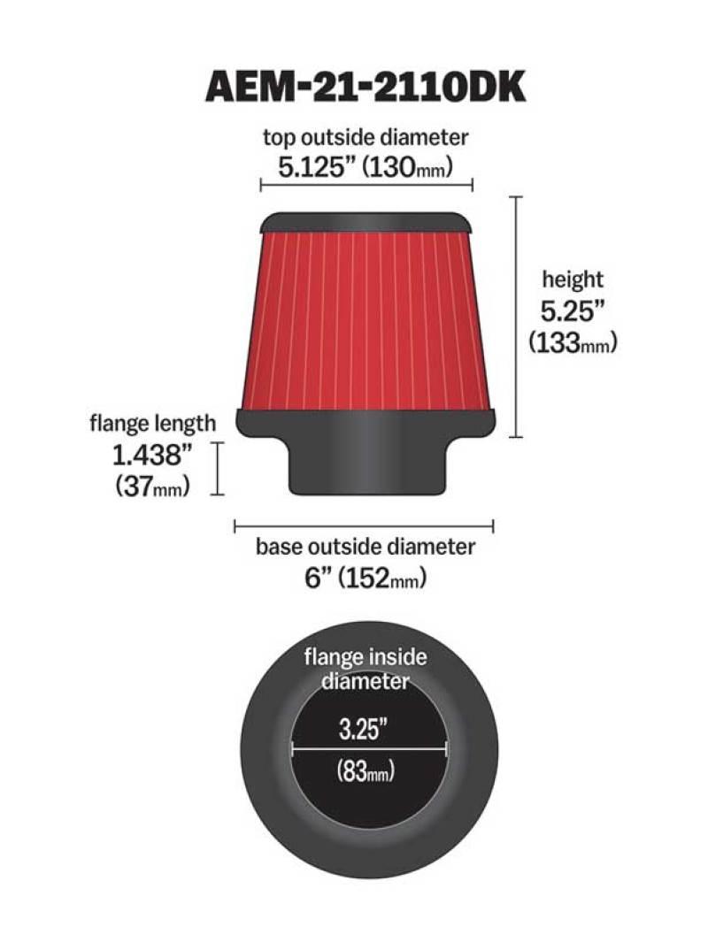 AEM 3.25 in DRY Flow Short Neck 5 in Element Filter thumbnail 4