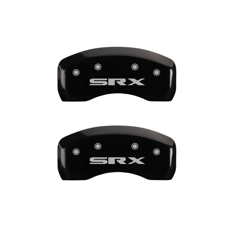 MGP 4 Caliper Covers Engraved Front Cursive/Cadillac Engraved Rear SRX Black finish silver ch thumbnail 9