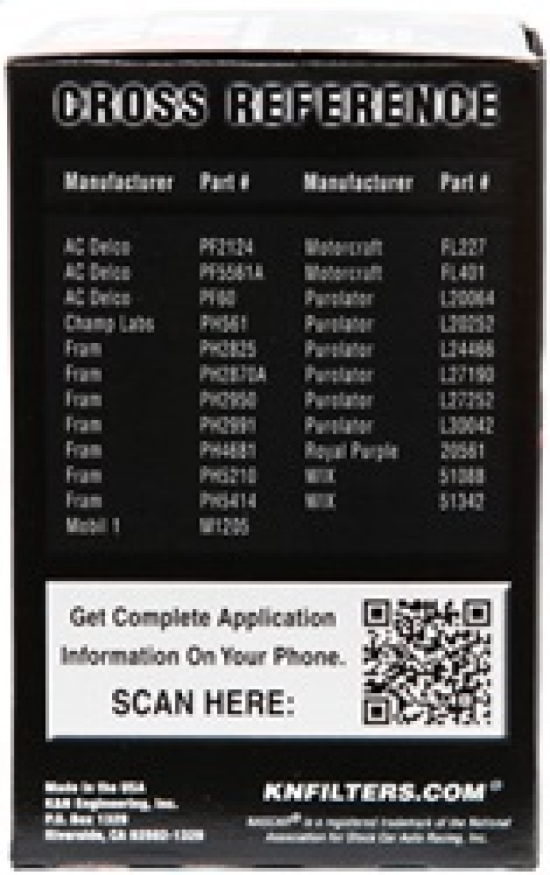 K&N Oil Filter for Nissan/Ford/Toyota/Audi/Chevy/Subaru/VW/Porsche/BMW 3in OD x 5.063in H thumbnail 8