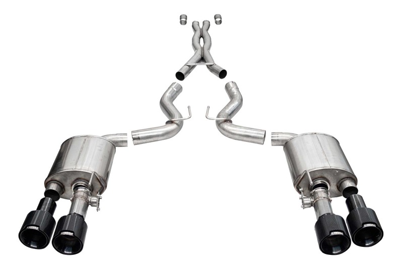 Corsa 20-22 Ford Mustang GT500 3.0in Dual Rear Exit Catback w/ Twin 5.0in Black Carbon Fiber Tips