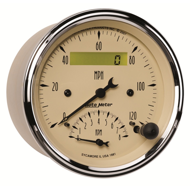 AutoMeter Gauge Tach/Speedo 3-3/8in. 120MPH & 8K RPM Elec. Program. Antique Beige thumbnail 5