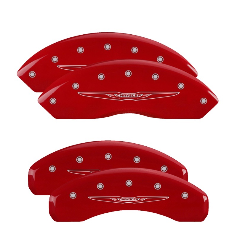 MGP 4 Caliper Covers Engraved Front & Rear Style 2/Chrysler Wing Red finish silver ch thumbnail 7