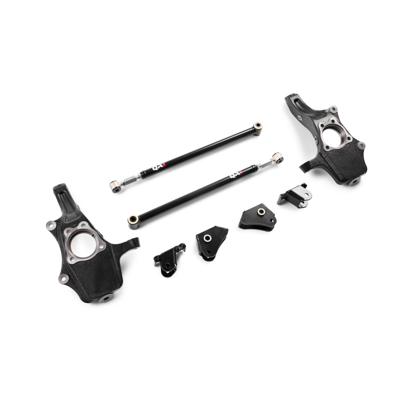 QA1 2019+ Chevrolet Silverado 1500 Double Adjustable 4/5in Lowering Kit w/ Spindles & Traction Bars thumbnail 3