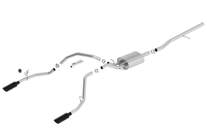 Borla 14 Sierra 1500 C/B S-Type Exhaust/2.75in Into Dual 2.25in Out 4in Split Rear Exit-Black Chrome thumbnail 4