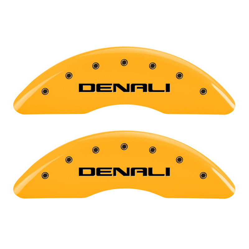 MGP 4 Caliper Covers Engraved Front & Rear Denali Yellow finish black ch thumbnail 6