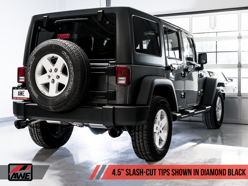 AWE Tuning 07-18 Jeep Wrangler JK/JKU 3.6L Tread Edition Axle-Back Dual Exhaust - Diamond Black Tips thumbnail 5