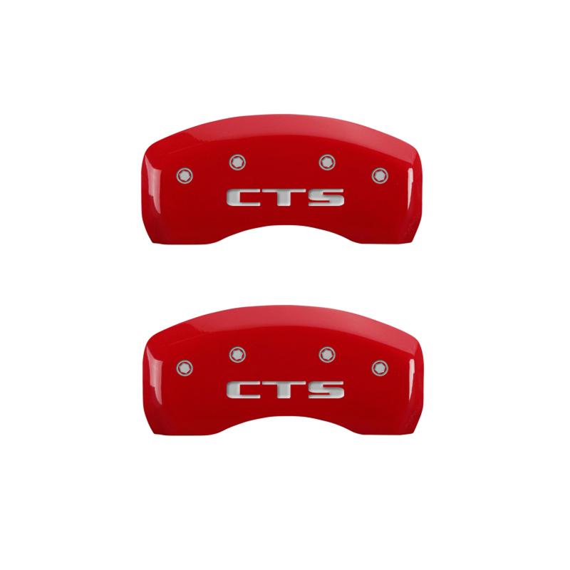 MGP 4 Caliper Covers Engraved Front Cursive/Cadillac Engraved Rear CTS Red finish silver ch thumbnail 6